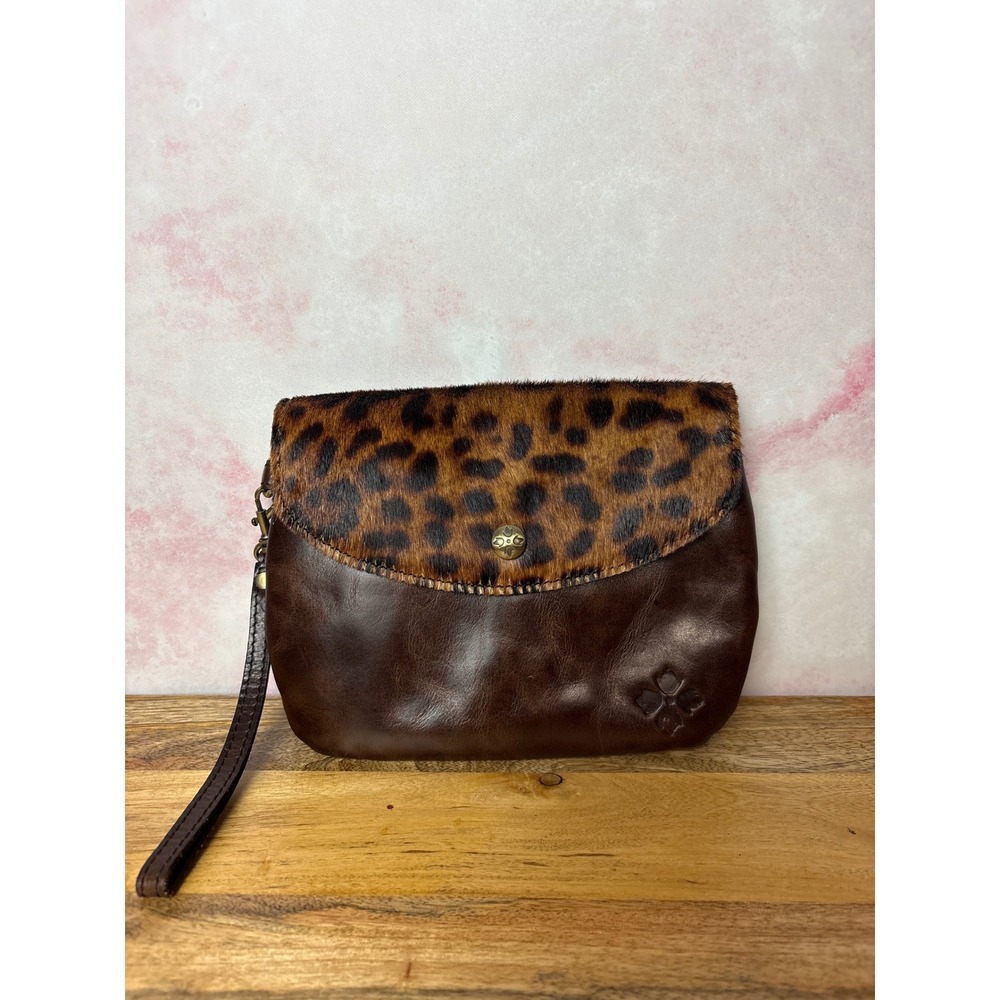Patricia Nash Leopard Print Calf Hair Wristlet Snap Closure